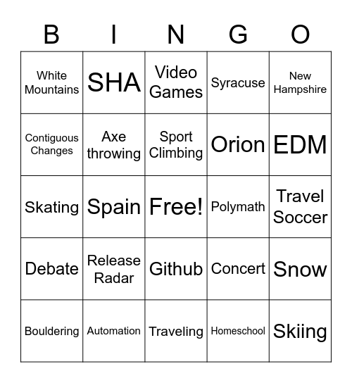 Ben Bingo Card
