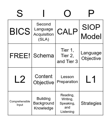 SIOP Bingo Card