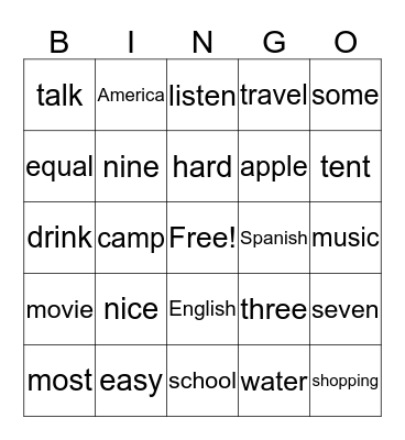 ASL 1 Bingo Card