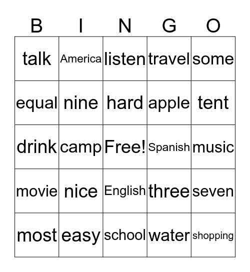 ASL 1 Bingo Card