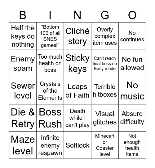 Bad SNES games! Bingo Card