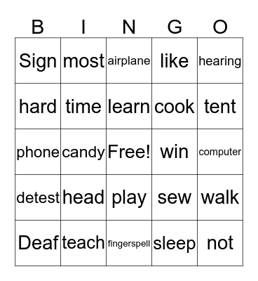 ASL 1 Bingo Card