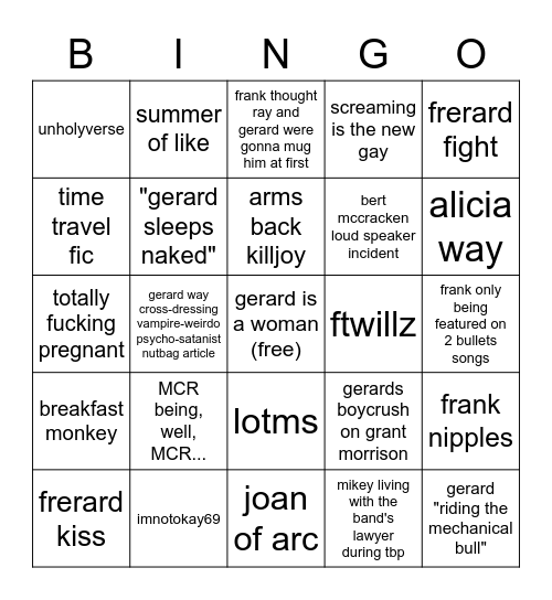 starter mcr lore bingo Card