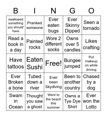 Get to Know you Bingo Card