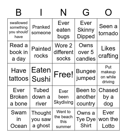 Get to Know you Bingo Card