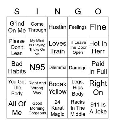R&B/HH/RAP Bingo Card