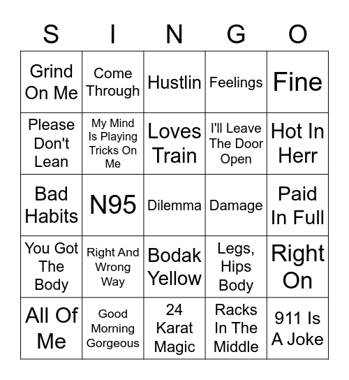 R&B/HH/RAP Bingo Card