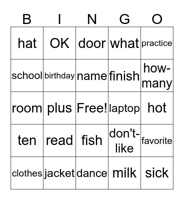 ASL 1 Bingo Card