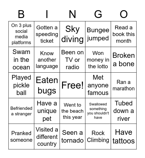 Get to Know You Bingo Card