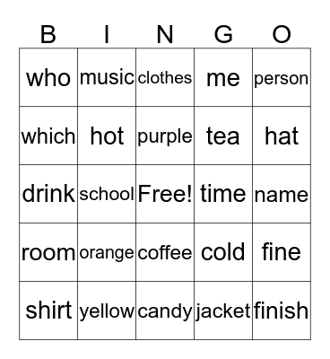 ASL 1 Bingo Card