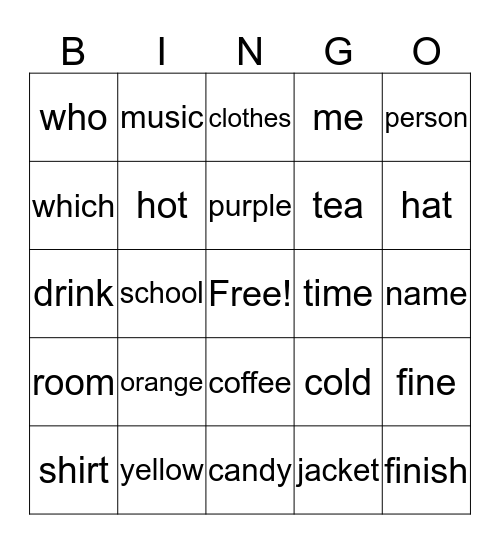 ASL 1 Bingo Card
