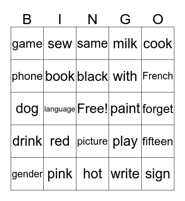 ASL 1 Bingo Card