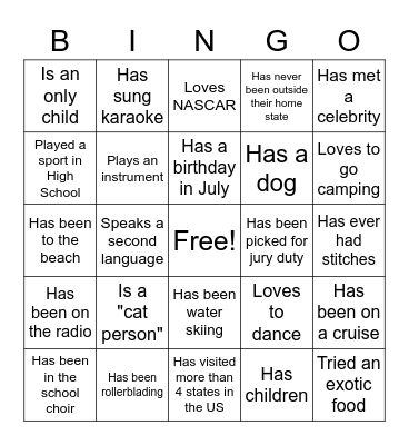 Getting to Know You Bingo Card