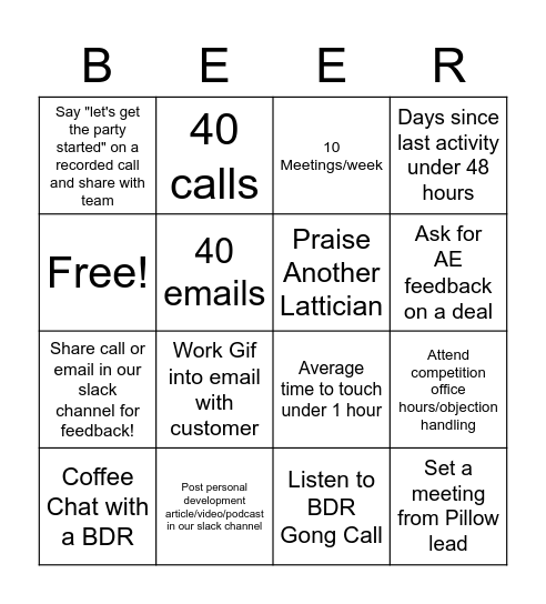 SDR Summer Friday's Bingo Card