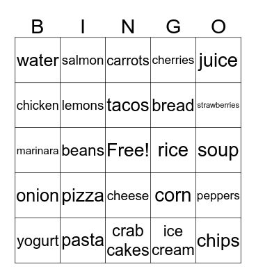 Grocery Bingo 1 Bingo Card