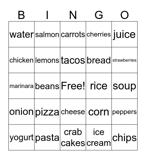 Grocery Bingo 1 Bingo Card