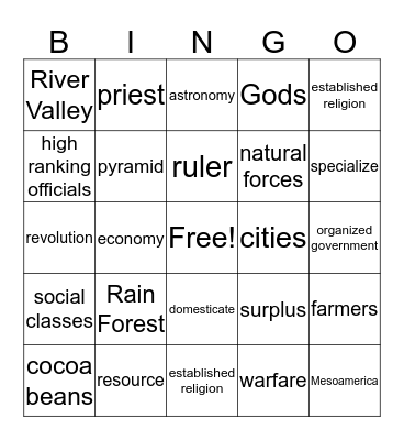 Early Civilizations Bingo Card