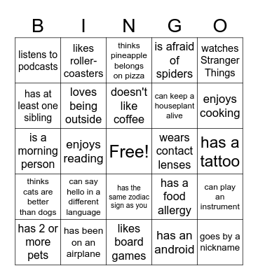 Human BINGO Card
