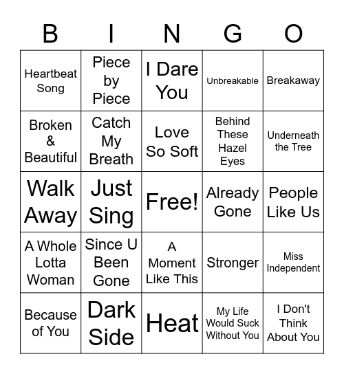 Kelly Clarkson BINGO Card