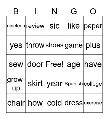 ASL 1 Bingo Card