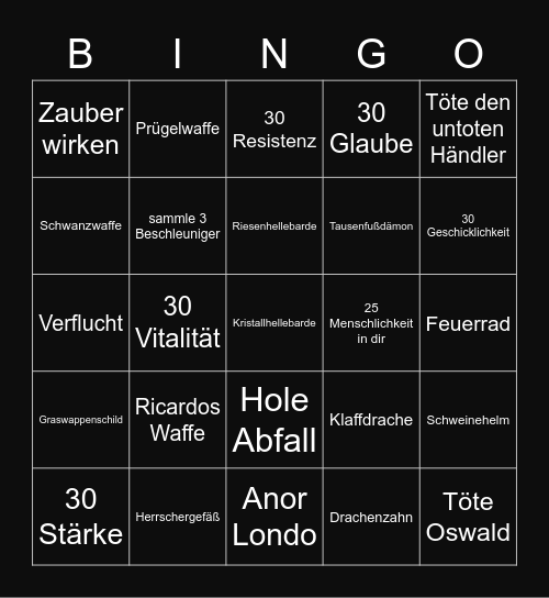 Dark Souls Pingo Bingo Card