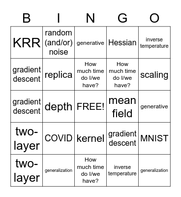 Les Houches 2022 Summer school on Statistical Physics & Machine Learning Bingo Card