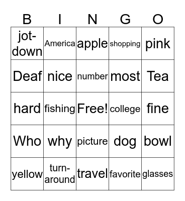 ASL 1 Bingo Card