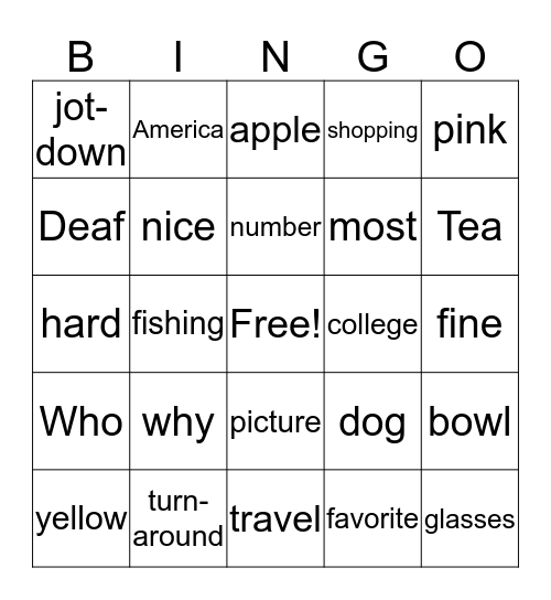 ASL 1 Bingo Card