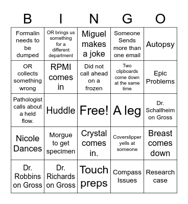 Pathology Bingo Card