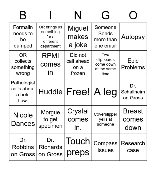 Pathology Bingo Card