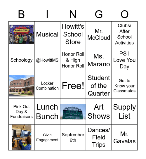 6th Grade Orientation Bingo Card
