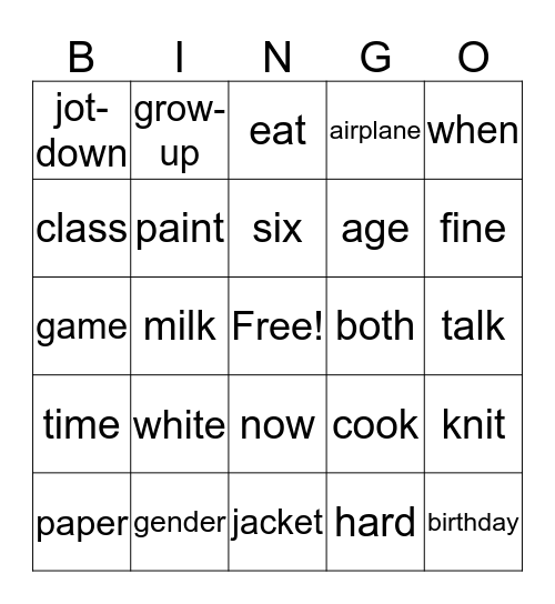 ASL 1 Bingo Card