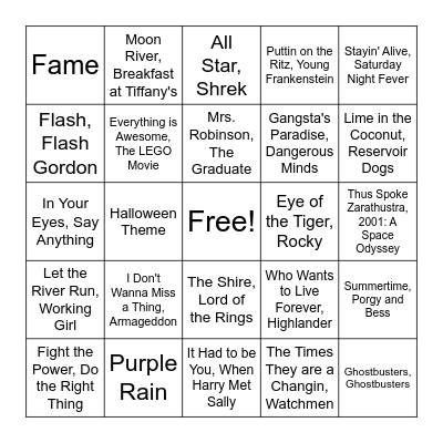 Movie Songs and Scores Bingo Card