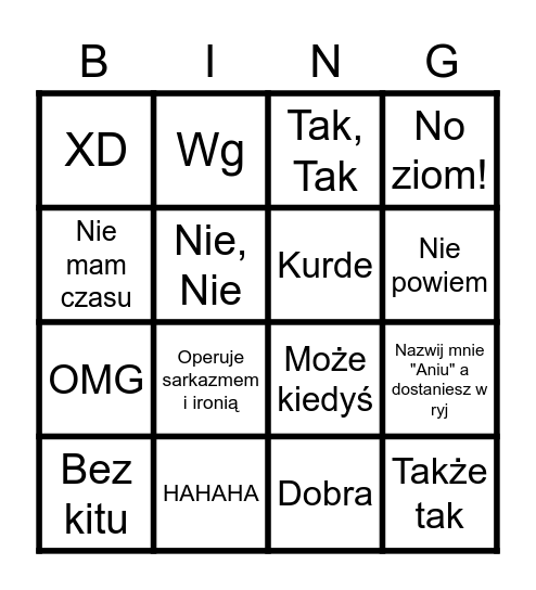 cos Bingo Card