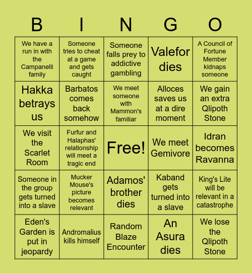 Griget Bingo Card