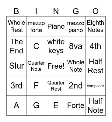 Musical Bingo Card