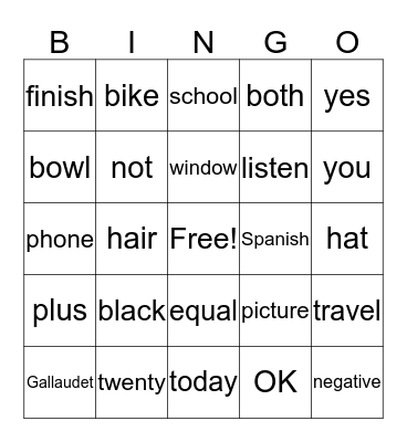 ASL 1 Bingo Card
