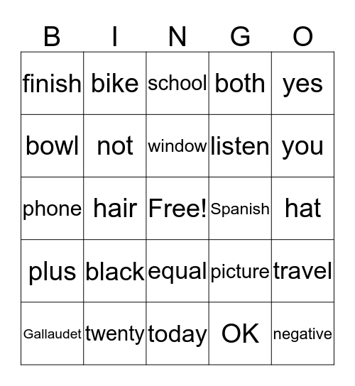 ASL 1 Bingo Card