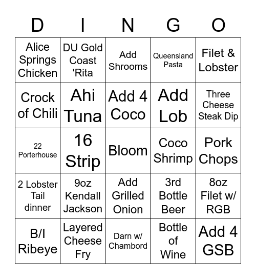 DINGO Bingo Card
