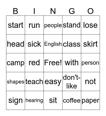 ASL 1 Bingo Card