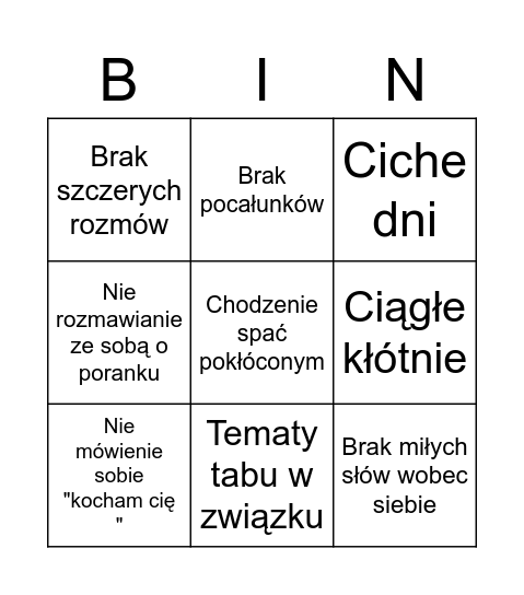 Co prowadzi do rozwodu Bingo Card