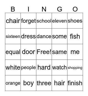 ASL 1 Bingo Card