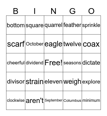 List 7 Bingo Card