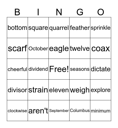 List 7 Bingo Card