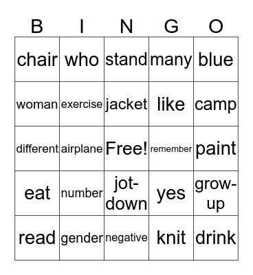 ASL 1 Bingo Card