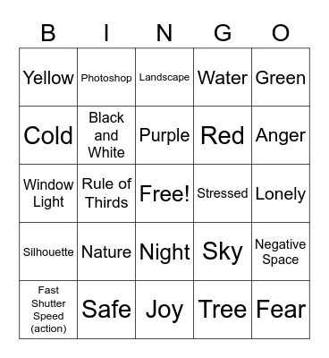 Photography Bingo Card