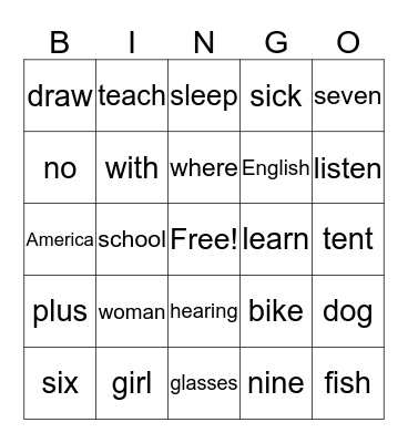 ASL 1 Bingo Card