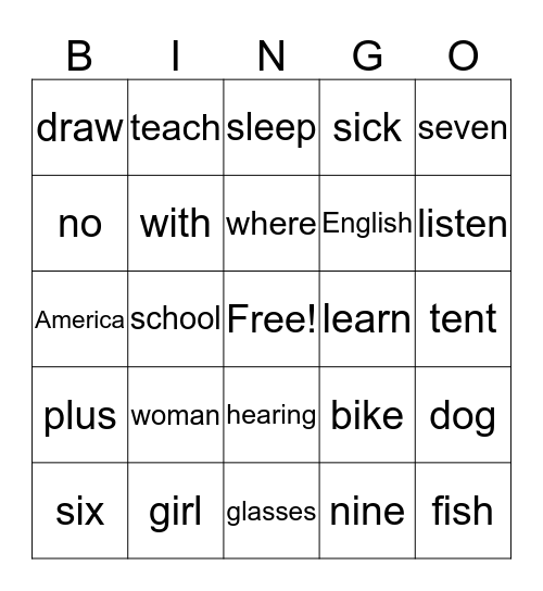 ASL 1 Bingo Card