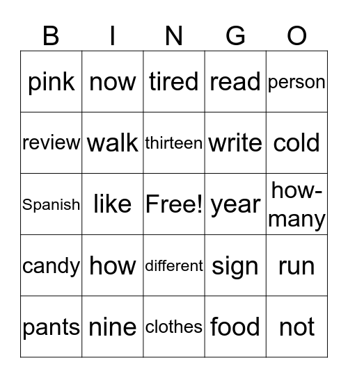 ASL 1 Bingo Card