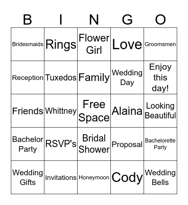 Whittney's Bridal Shower! Bingo Card